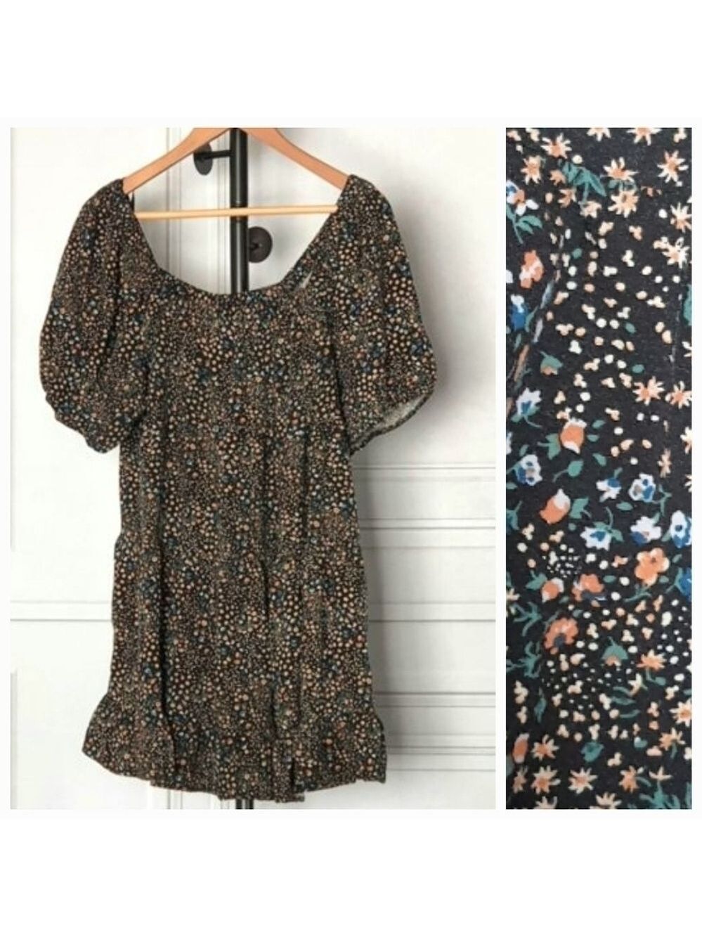 Wild Fable Mini Dress/Tunic Puff Sleeves Relaxed Fit Floral Babydoll Ruffle